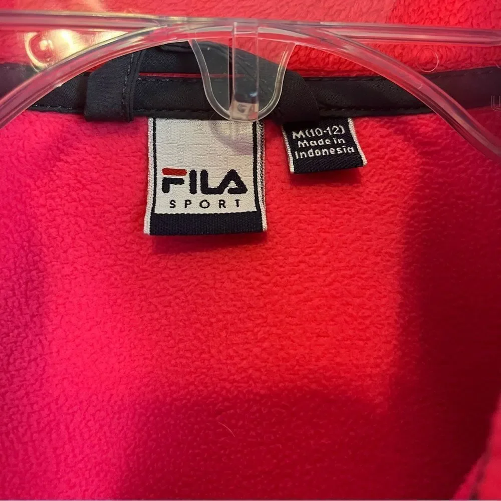 Fila Sport Girls Fleece Zip Up Track Jacket Hot Pink & Gray Medium (10-12)
